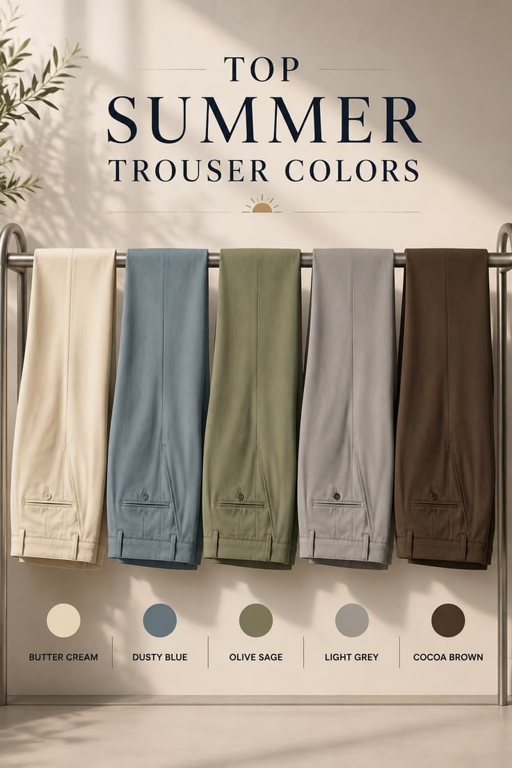 Pilihan warna celana: butter cream, dusty blue, olive sage, light grey, cocoa brown